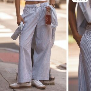 Boxer Pants Anthopologie L White Blue Stripes
